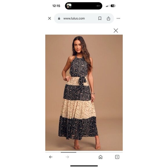 Lulus Mixed Message Black and Beige Floral Print Halter Maxi Dress - Picture 2 of 9